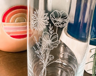 Laser etched monstera glass - floral cup - coffee cup - beer glass cup