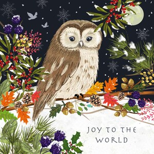 Holiday owl in snowy scene DIGITAL CARD