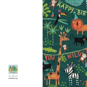 DIGITAL kids birthday card. Whimsical jungle animals,