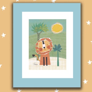 Framed and matted jungle lion/kids wall art/cute jungle animals/nursery wall art/original art/lion/cute lion nursery art/jungle