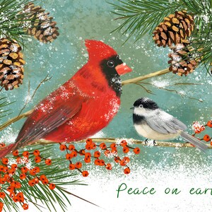 Cardinal et pinson dans la neige CARTE NUMÉRIQUE