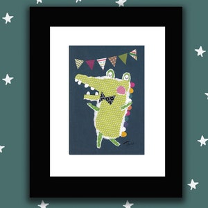Framed and matted torn paper alligator/Kids wall art/one-of-a-kind originals/Nursery wall art/Safari critters/Jungle animals/alligator