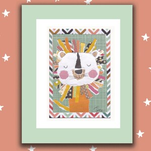 Framed and matted lion wall art/cute jungle animals/kids wall art/kids nursery wall art/jungle animals/kids room art/baby wall art/collage