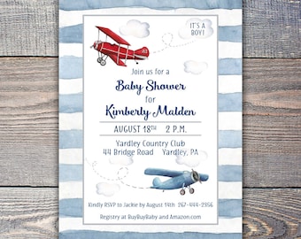 Airplane Baby Shower Invitations Etsy Airplane Baby Shower Invitations Etsy