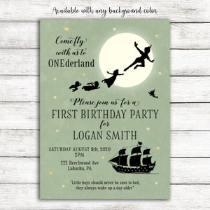 Peter Pan First Birthday Invitation / Onederland Birthday Party Invite for First Birthday with Time Capsule