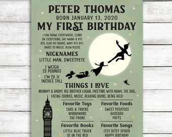 Personalized Peter Pan Birthday Poster / First Birthday Peter Pan Sign