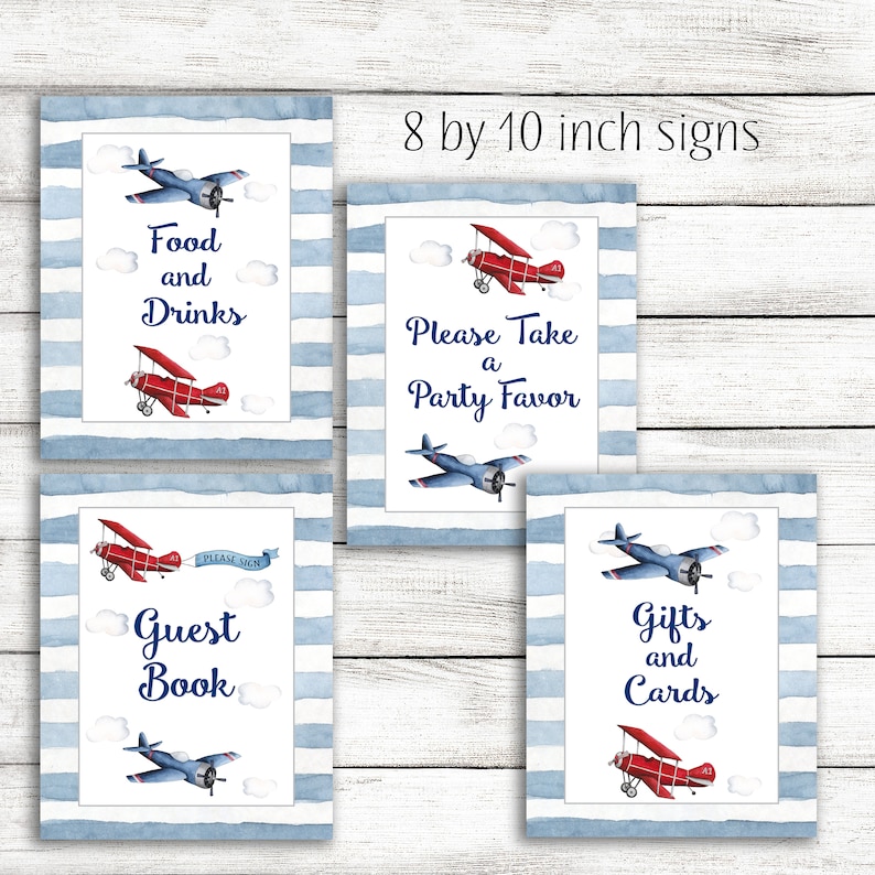 Vintage Airplane Baby Shower Party Pack / Airplane Party Games with Book Insert, Diaper Insert, and Airplane Thank You Card image 4