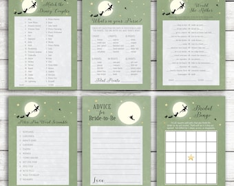 Green Peter Pan Bridal Shower Games and Signs Party Pack