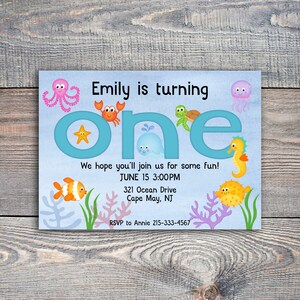 Ocean Theme Birthday Invitation for Kids, First Birthday Fish Invitation
