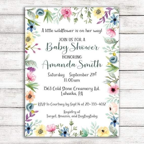 wildflower baby shower invitations