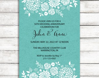 White Floral Anniversary Party Invitation / Rustic Anniversary Party Invite