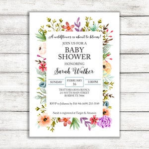 Floral Wildflower Baby Shower Invitation / A Little Wildflower Is On Her Way Baby Shower Invitation image 1