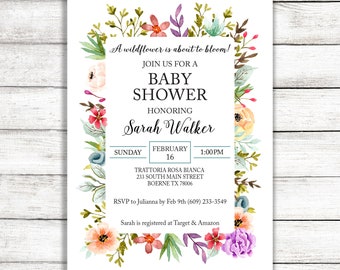Floral Wildflower Baby Shower Invitation / A Little Wildflower Is On Her Way Baby Shower Invitation