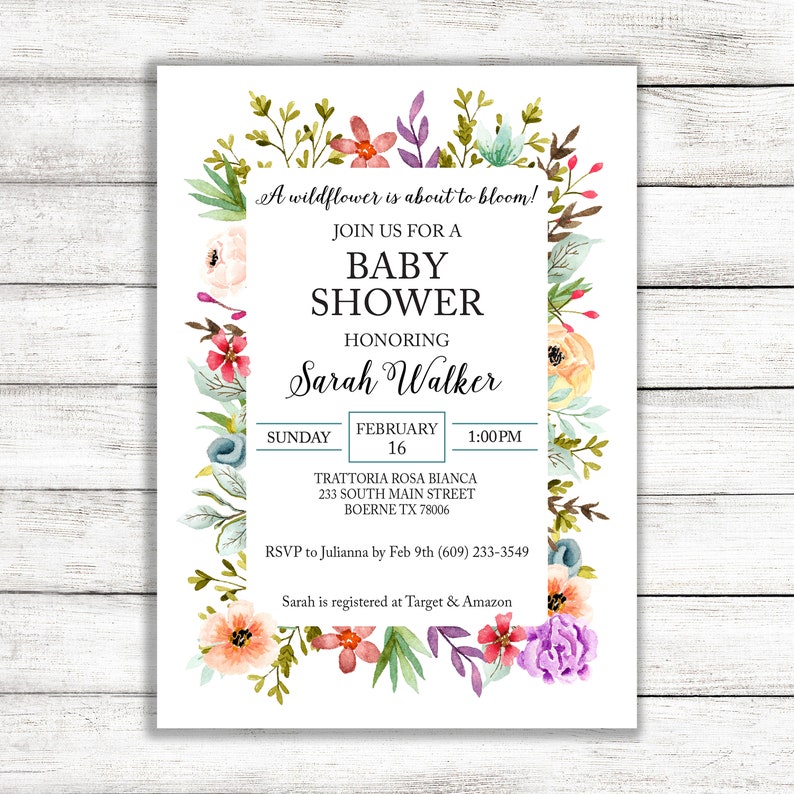 Floral Wildflower Baby Shower Invitation / A Little Wildflower Is On Her Way Baby Shower Invitation image 1