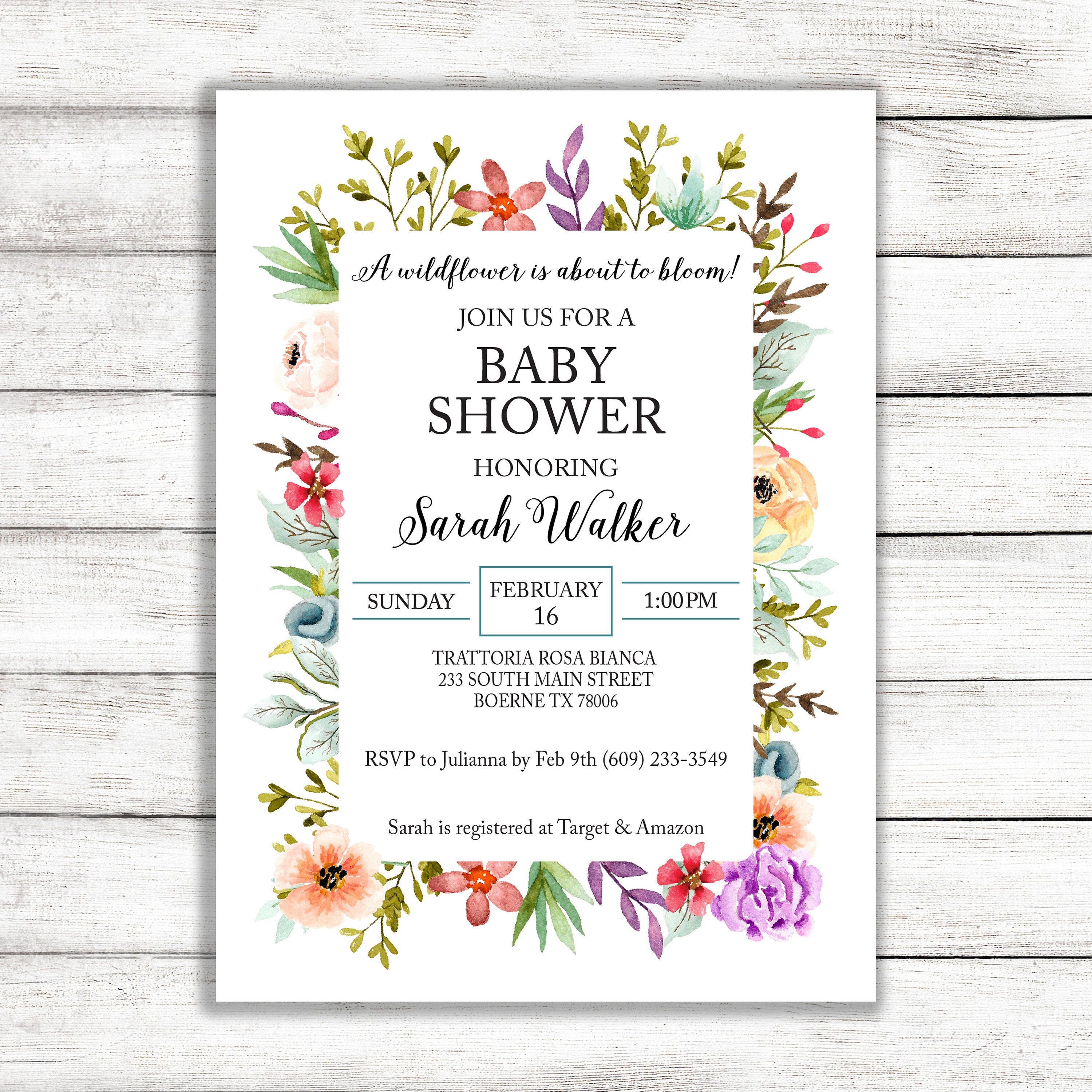 Cottage Floral Spring Floral A Little Wildflower Is On The Way Invite Meadow Flowers Baby Shower Invitation DIY Editable Template 158