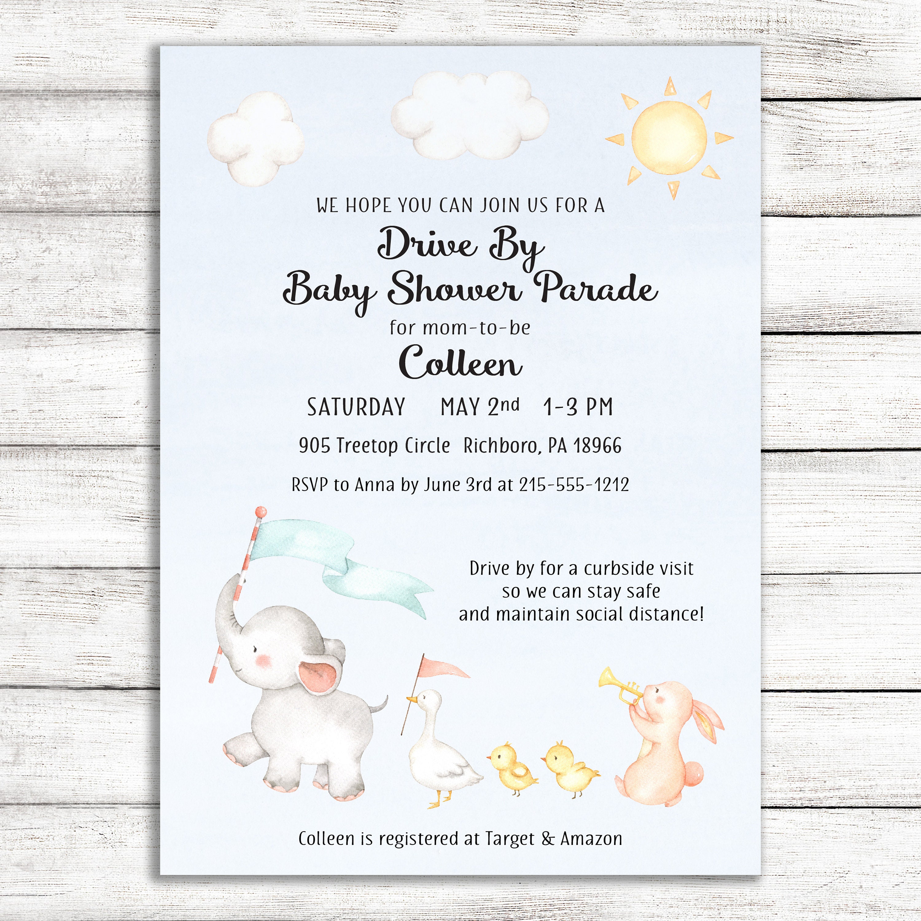 Baby Parade Baby Shower Invitation Social Distancing Drive Etsy
