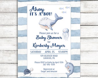 Under the Sea Boy Baby Shower Invitation, Boy Nautical Baby Shower Invitation