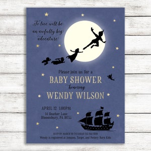 Blue Peter Pan Baby Shower Invitation for Boy or Girl