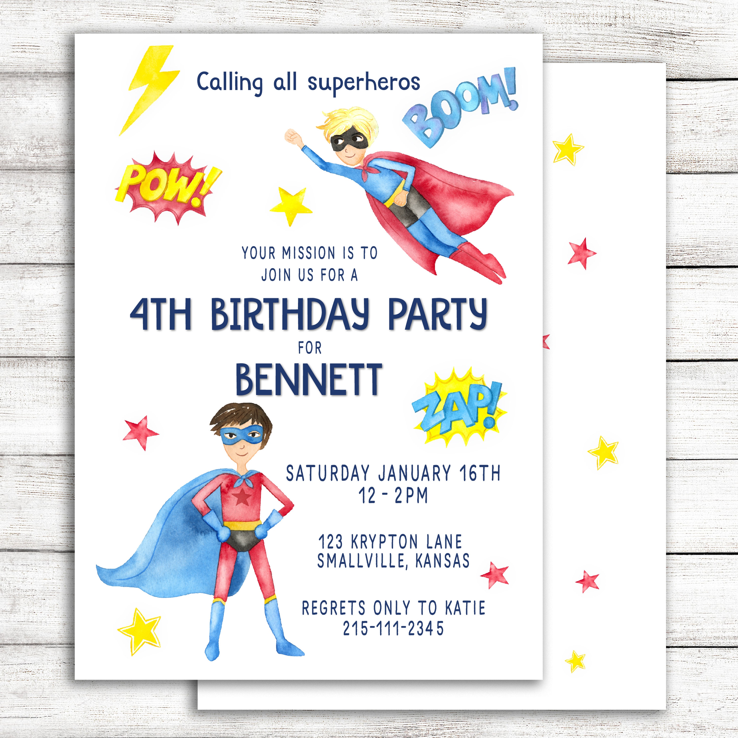 Superhero Birthday Invitation for Boy Printable