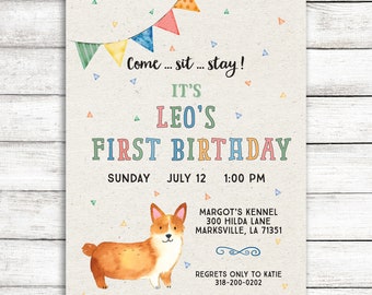 Corgis Geburtstagseinladung, Corgis Hund Motiv Geburtstag Party Einladung, Hund Geburtstag Einladung