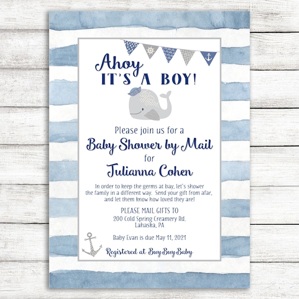 Nautical Baby Shower By Mail / Whale Baby Shower By Mail Invitation