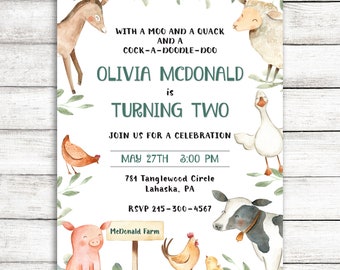 Barnyard Animals Invitation / Farm Animals Birthday Invitation