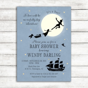 Invitación al Baby Shower Blue Peter Pan / Invitación a la Ducha Peter Pan
