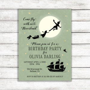 Green Peter Pan Invitation d’anniversaire / Invitation à la fête d’anniversaire Neverland