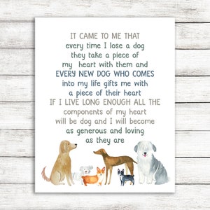 It Came to Me that Every Time I Lose A Dog Quote / Dog Loss Sympathy Print