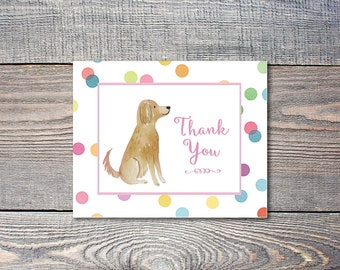 Confetti Golden Doodle Thank You DIY Printable Notecards with Pink or Blue