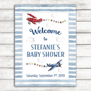 Vintage Airplane Welcome Sign for Baby Shower 18 by 24 inch poster / Aviation Baby Shower Poster