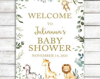 Jungle Animal Welcome Sign for Baby Shower 18 by 24 inch poster / Jungle Baby Shower Welcome Sign