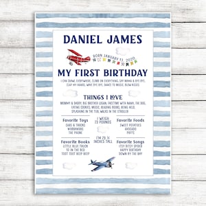 Airplane First Birthday Poster / Birthday Milestone Sign with Airplane