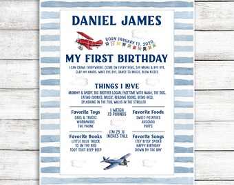 Airplane First Birthday Poster / Birthday Milestone Sign with Airplane