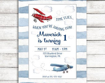 Vintage Airplane Birthday Invitation for Boy Printable / First Birthday Airplane Invitation