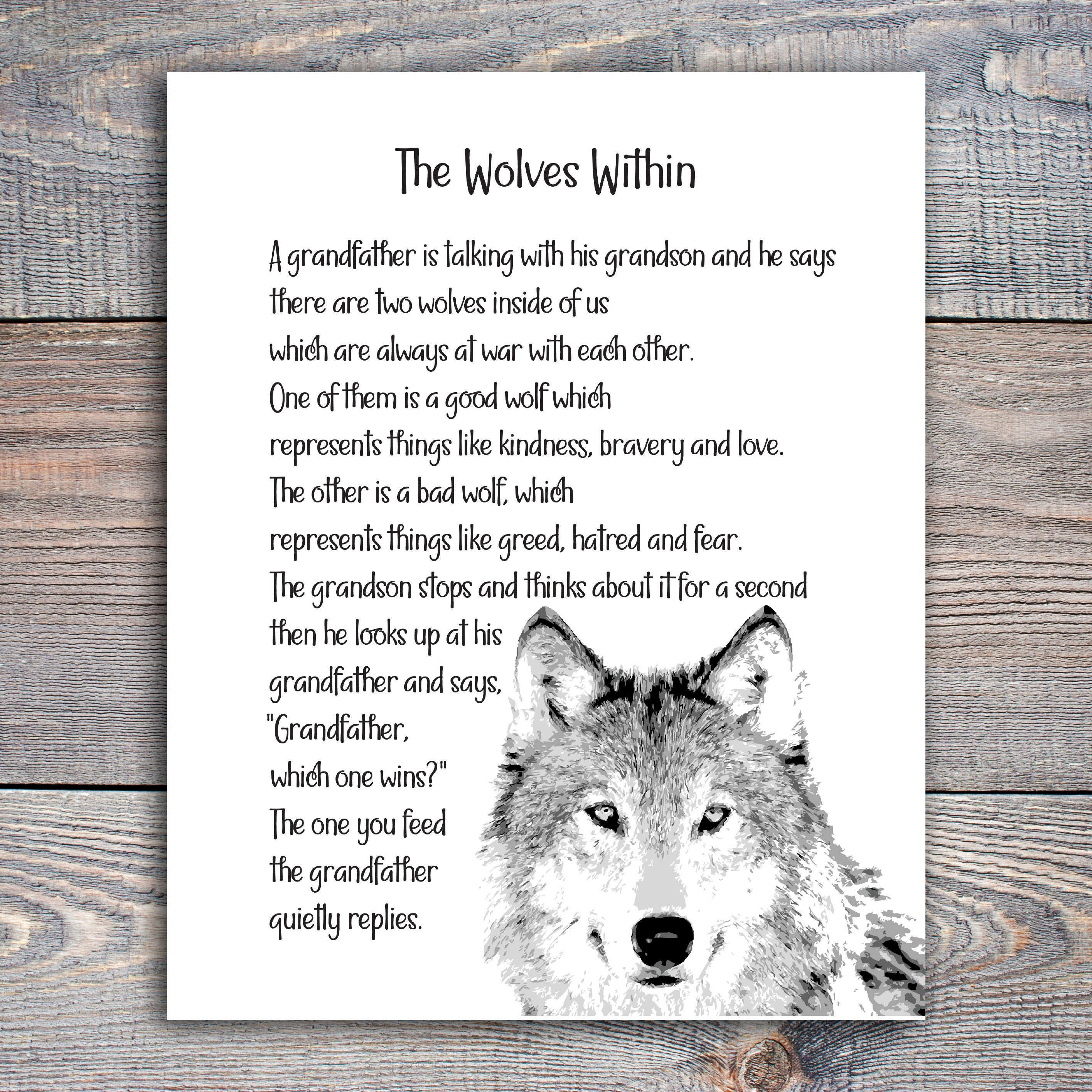 Native American Parable the Wolves Within Two Wolves Poem Etsy Australia