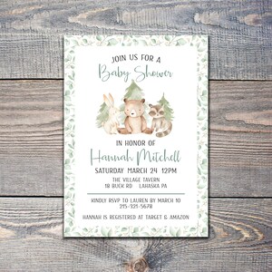Woodland Animals Teddy Bear Baby Shower Invitation, Forest Animals Baby Shower Invitation DIY Printable