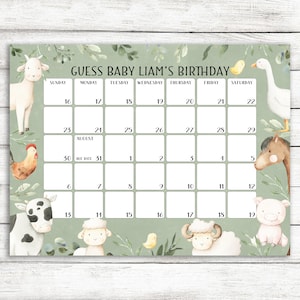 Farm Due Date Calendar Game / Old MacDonald Farm Baby Shower Game / Farm Animals Guess Baby&#39;s Birthday Game