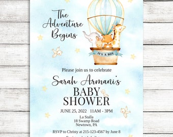 Baby Shower Invitation with Hot Air Balloon for Boy