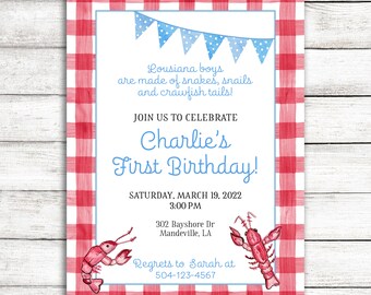 Crawfish Tails Birthday Invitation for Boy Printable / Crawfish Louisiana Birthday Invitation