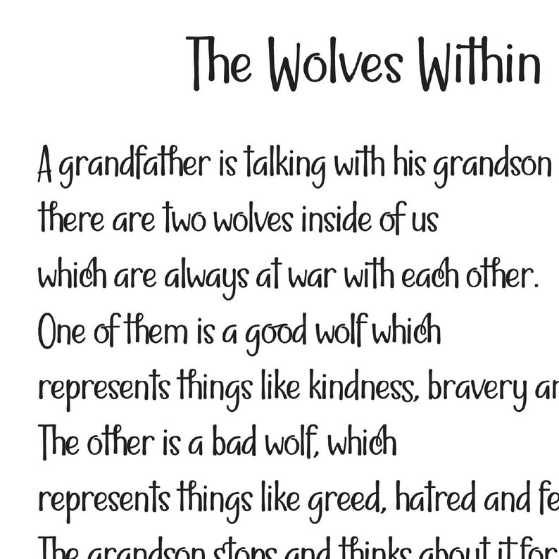 Native American Parable The Wolves Within Two Wolves Poem Etsy