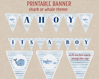 Nautical Baby Shower Banner / Ahoy Its a Boy Baby Shower Whale and Shark Banner