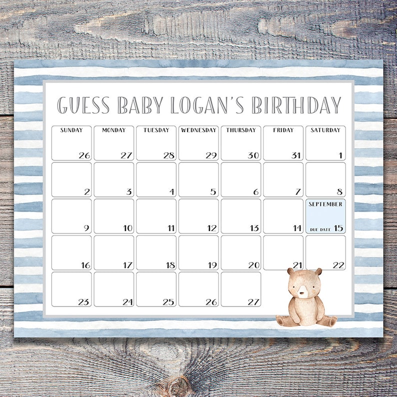 Guess the Baby's Birthday Teddy Bear Due Date Calendar for - Etsy
