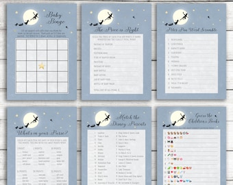 Light Blue Peter Pan Baby Shower Games and Signs Party Pack