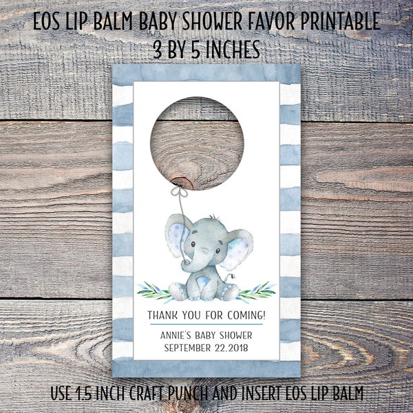 Elephant Lip Balm Baby Shower Party Favor Printable / Customizable Elephant Baby Shower or Sprinkle Favor