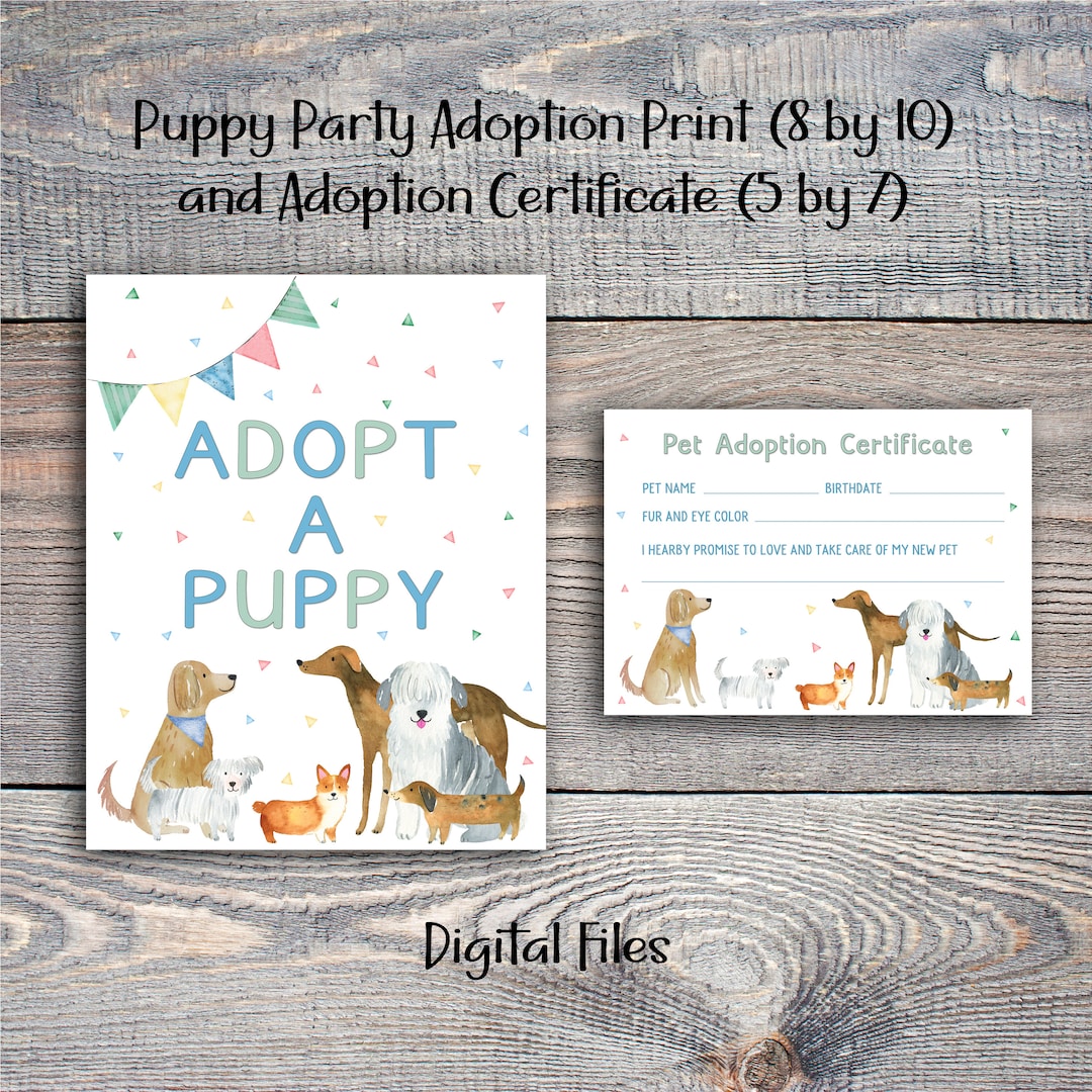 Dog Party Adoption Certificate and Adoption Sign / Puppy Party Adoption ...