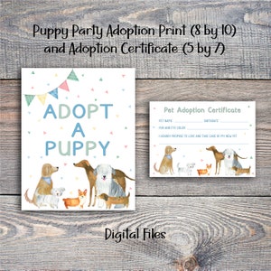 Dog Party Adoptie Certificaat en Adoptie Teken / Puppy Party Adoptie Certificaat