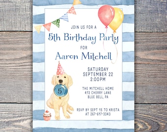 Invitación de fiesta de cumpleaños de perro Golden Retriever, invitación de fiesta de laboratorio dorado, invitación de cumpleaños de Labrador