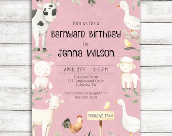 Barnyard Birthday Party Invitation / Farm Animals Birthday Invitation