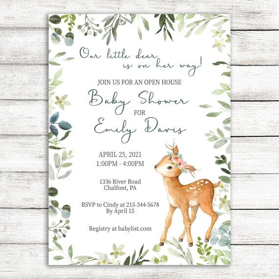 Open House Deer Baby Shower Invitation for Baby Girl Open Etsy
